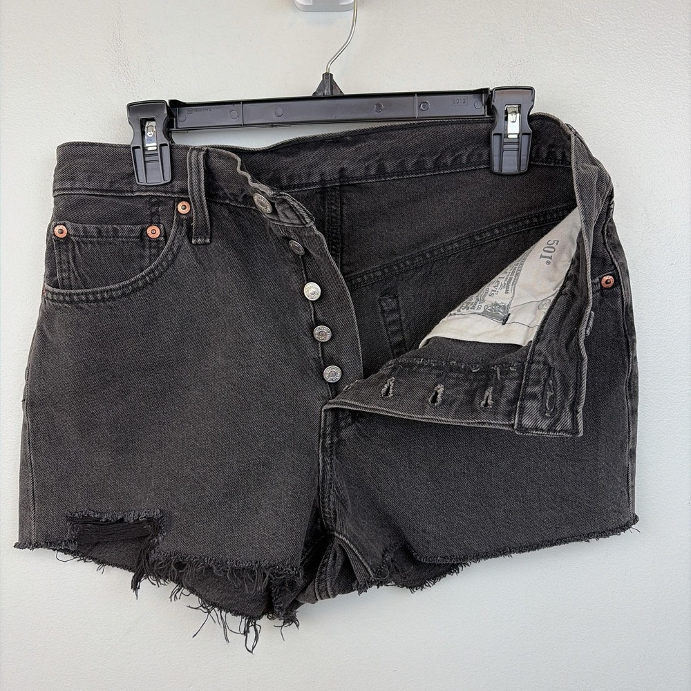 Levis 501 Shorts Womens W29 Black High Rise 100% Cotton Denim Cutoff Frayed Hem